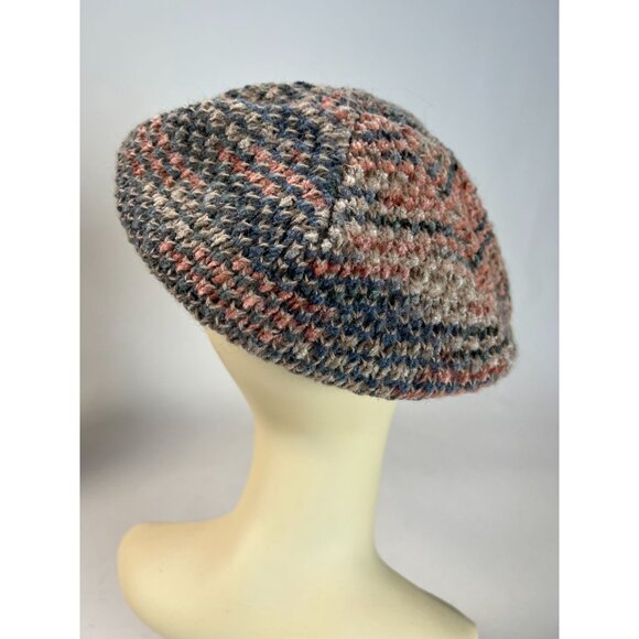 Vintage Hansen Wool & Acrylic One Size Beret In Pink & Gray Stripes Made in USA - Picture 9 of 16